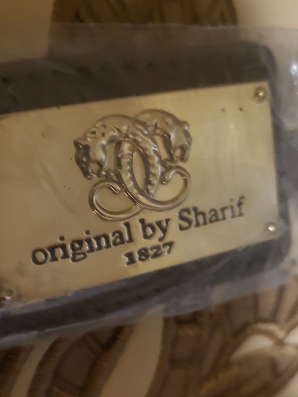 Sharif Taupe and Cream Embroidered Satchel with Gold Accents Callout In Photos - Picture 2 of 15
